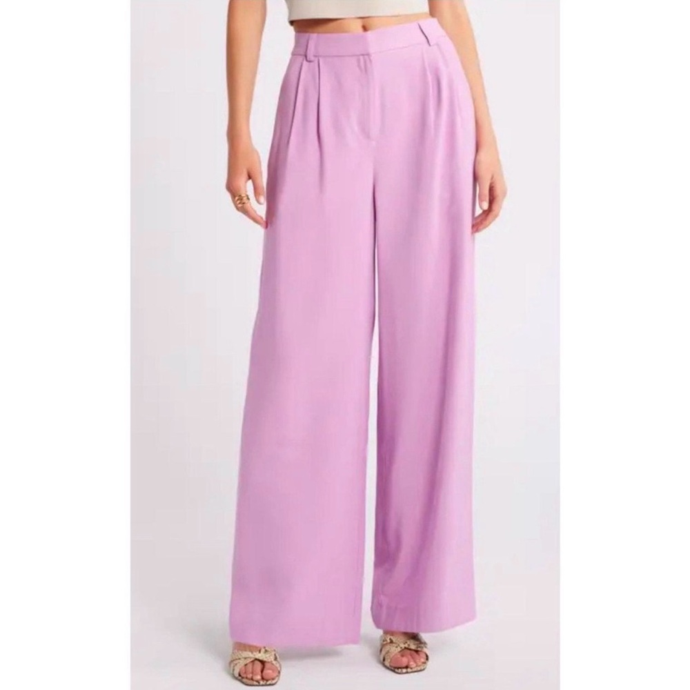 Linen Lavender Pink Wide-Leg High-Rise Trousers Open Edit
